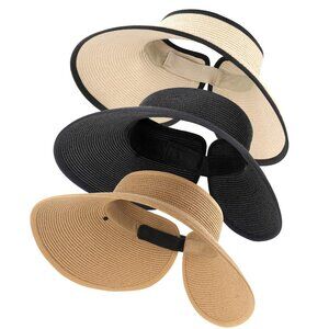 Wide Brim Straw Sun Visor Hat UPF 80+ Foldable Packable Beach Summer Boho